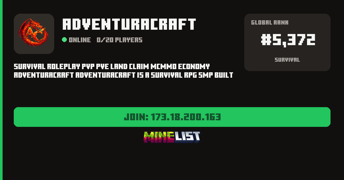 AdventuraCraft Minecraft Server IP, Discord and Vote Link