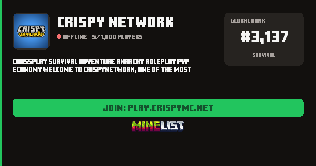 CRISPY NETWORK Minecraft Server IP, Crossplay and Vote Link