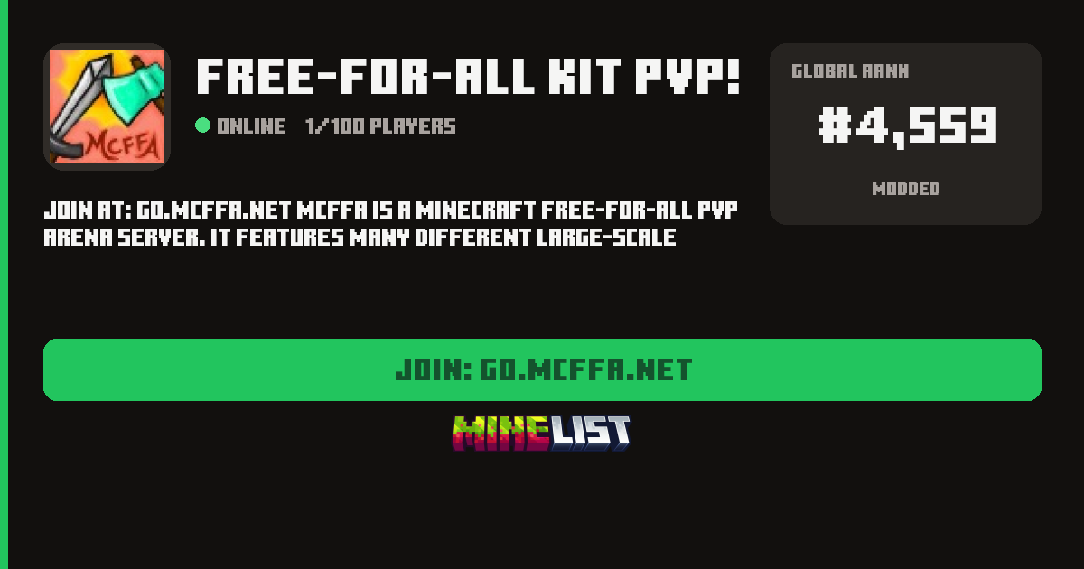 FREE-FOR-ALL Kit PvP! Minecraft Server IP, Website Link and Vote Link