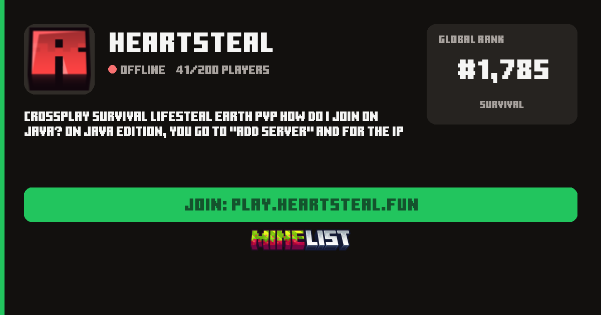 Heartsteal Minecraft Server IP, Discord, Store and Vote Link