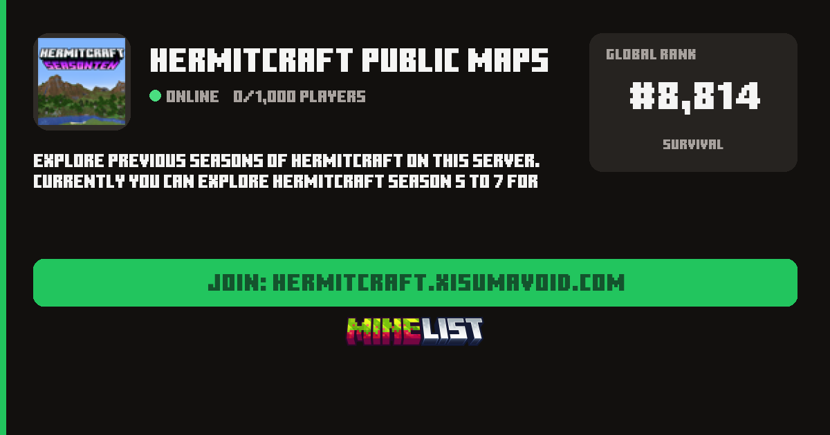 Hermitcraft public maps Minecraft Server IP, Website Link and Vote Link