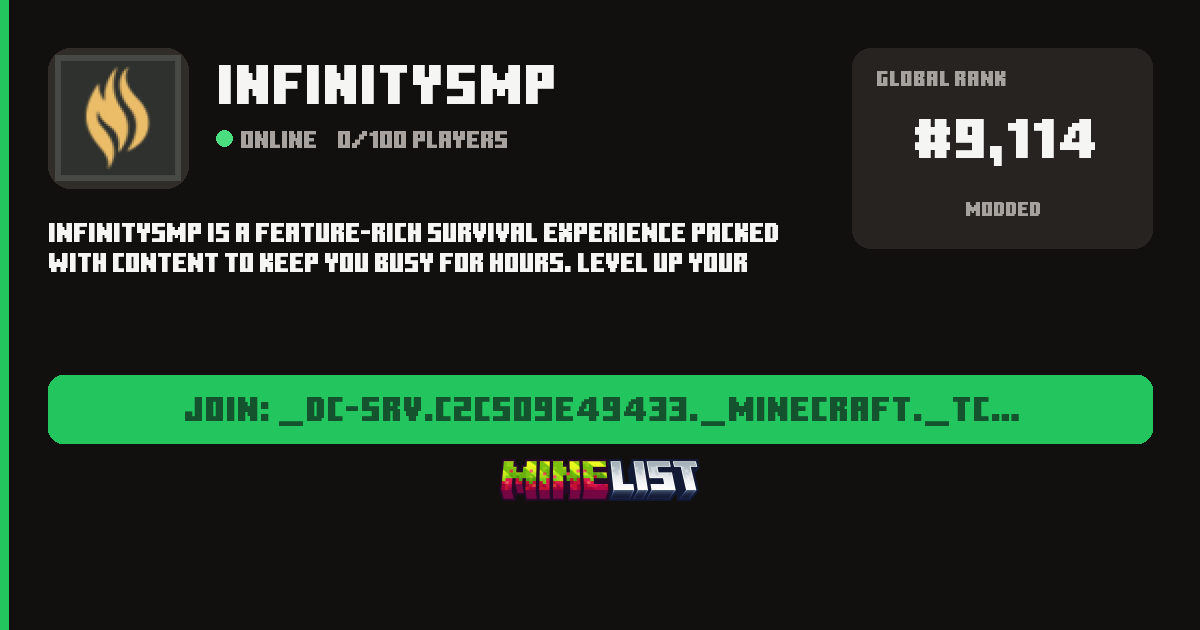 InfinitySMP Minecraft Server IP, Website Link and Vote Link