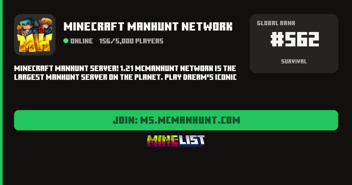 Minecraft Manhunt Network Minecraft Server IP, Discord, Store and Vote Link