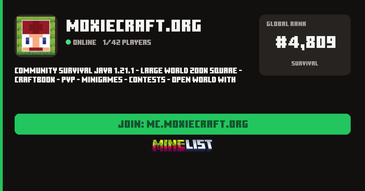 Moxiecraft.org Minecraft Server IP, Discord, Website Link and Vote Link