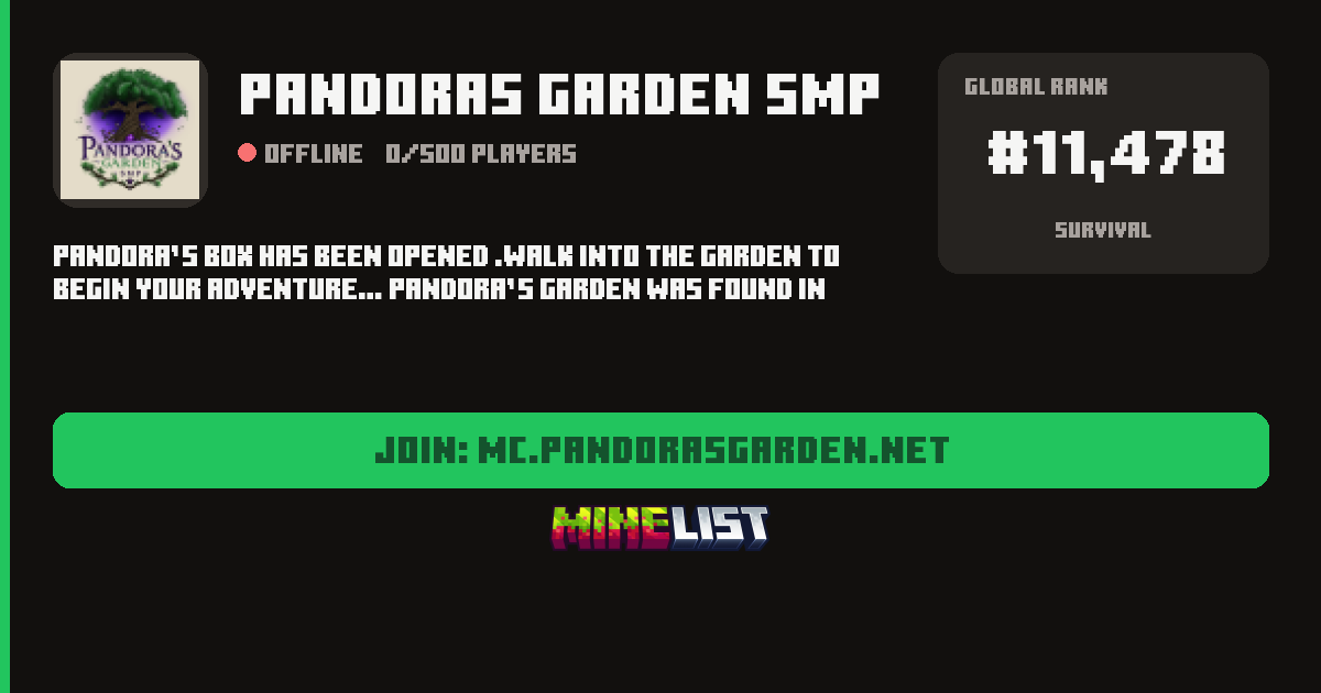 Pandoras Garden SMP Minecraft Server IP, Discord and Vote Link