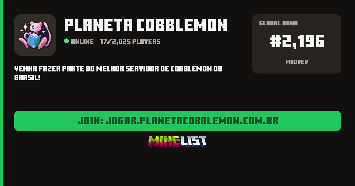 Planeta Cobblemon Minecraft Server IP, Website Link and Vote Link