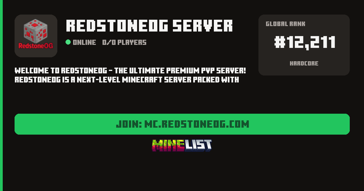 RedstoneOG Server Minecraft Server IP, Discord, Website Link and Vote Link