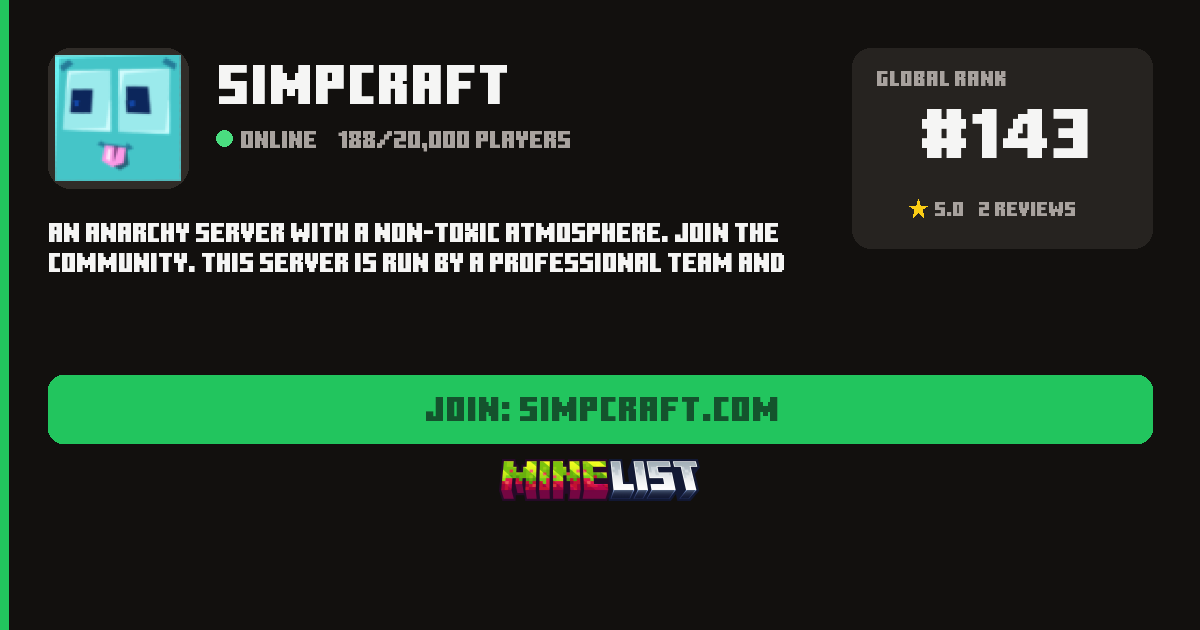 simpcraft Minecraft Server IP, Reviews and Vote Link