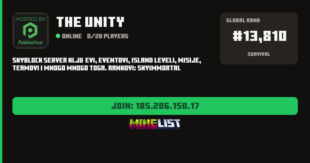 The Unity Minecraft Server IP, Discord and Vote Link