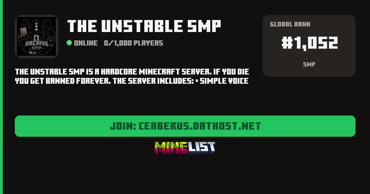 The Unstable SMP Minecraft Server IP and Vote Link