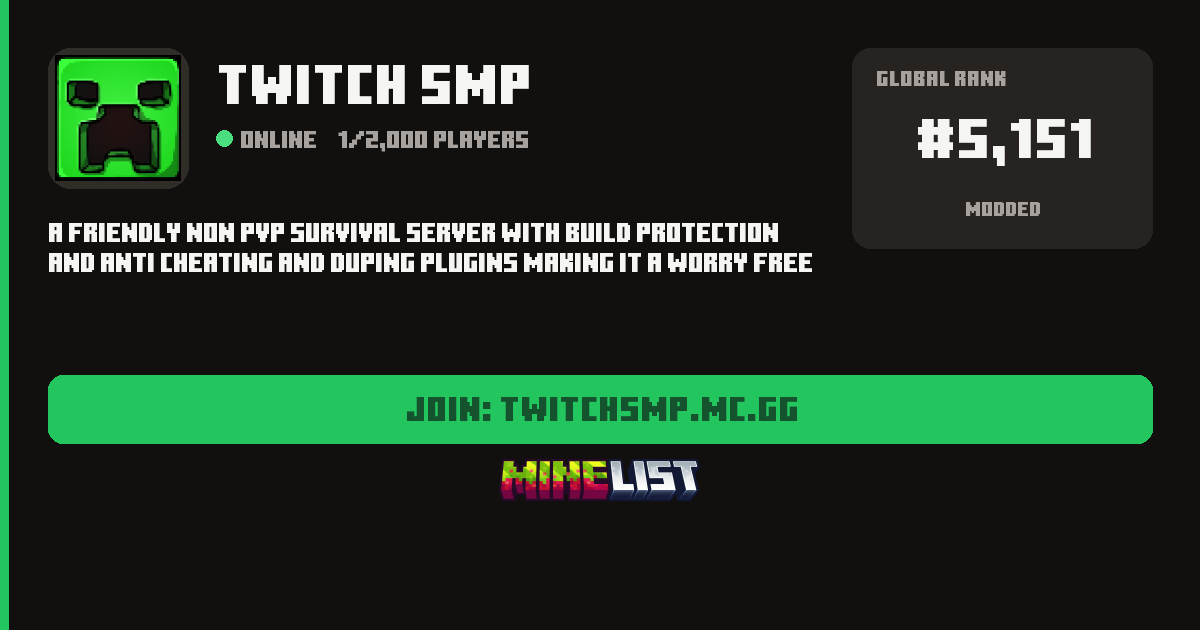 Twitch smp Minecraft Server IP, Crossplay and Vote Link