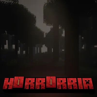 Horrorria ' The horror modpack in style of from fog and scariest entity her a man night error terror corrupted halloween tag banner