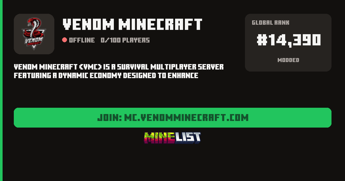 Venom Minecraft Minecraft Server IP, Discord, Store and Vote Link